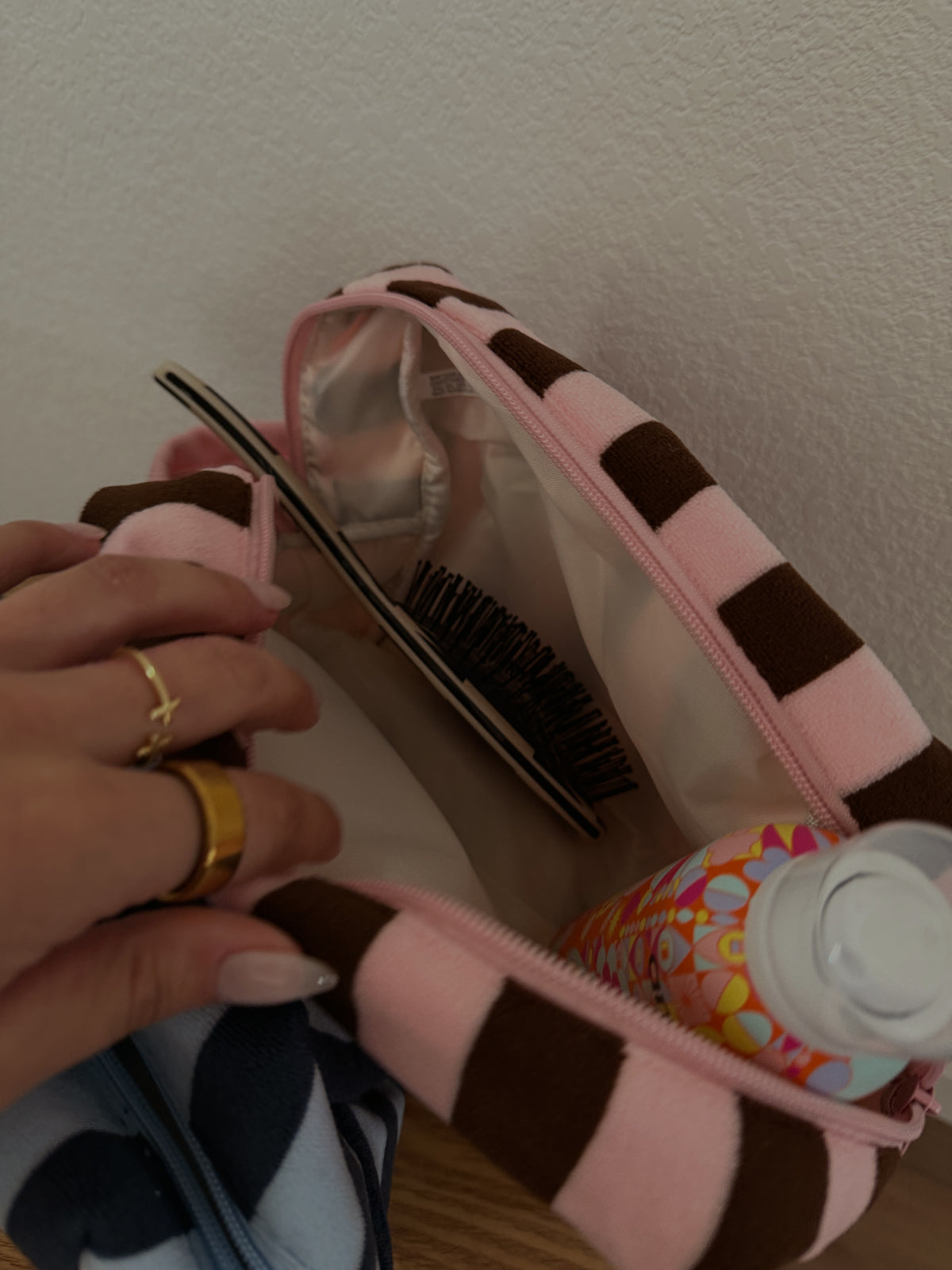stripe lily makeup bag